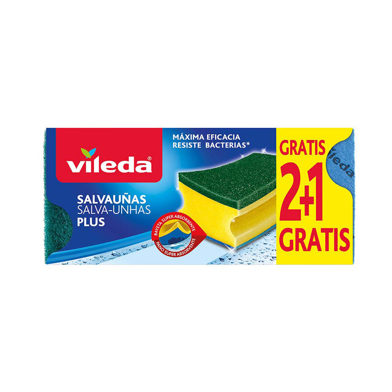 Salvauñas Antibacterias 2+1 Estropajo Con Bayeta 162589 Vileda