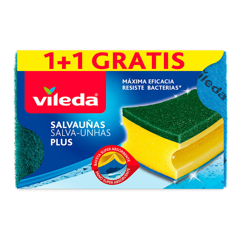 Vileda Nail Saver Plus Antibacterial Scouring Pad 1+1 162590