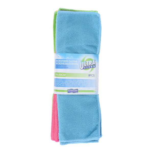 Set of 8 Microfiber Cloths, Size 30x30cm, Assorted Colors