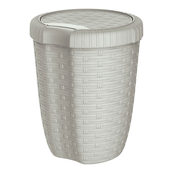 Bucket with Lid 27L. Ø34x47cm Cream Color Imitation Wicker/Rattan Mondex