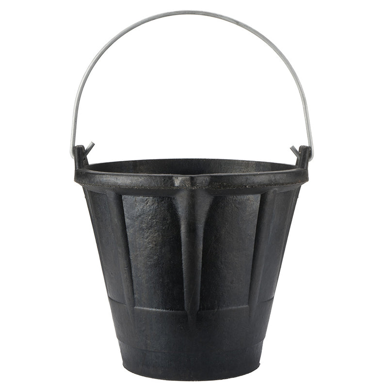 12 L Industrial Bucket Made of Heavy Duty Black Rubber, with Metal Handle.