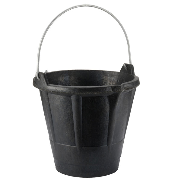 12 L Industrial Bucket Made of Heavy Duty Black Rubber, with Metal Handle.