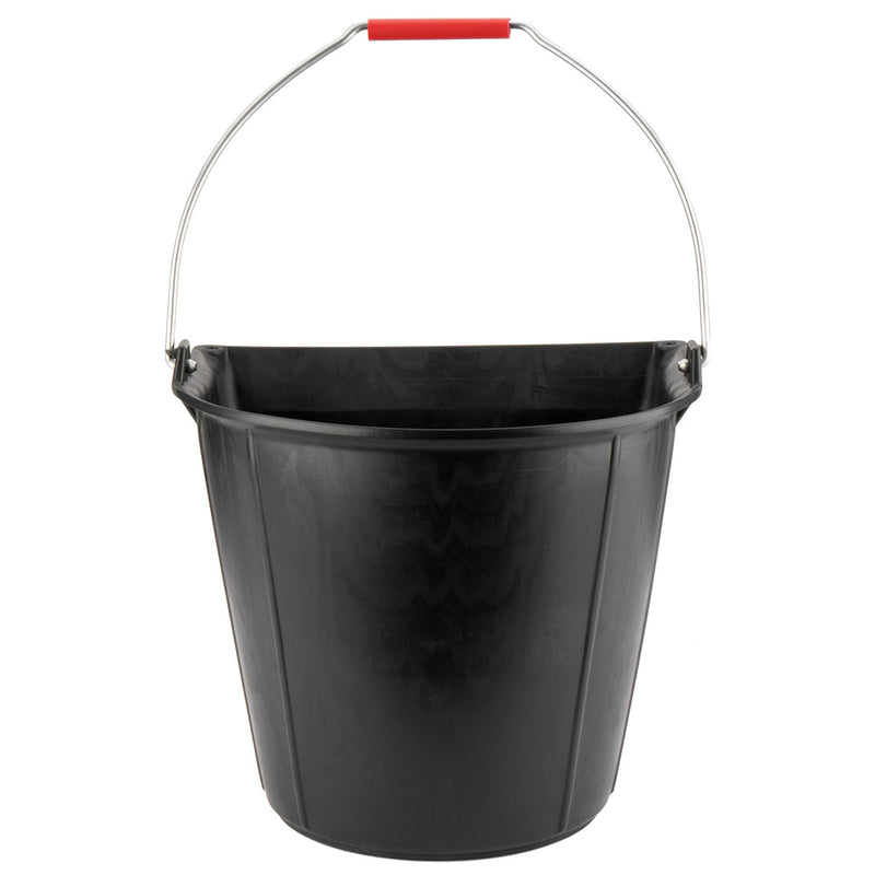 13 L Flat Industrial Bucket Made of Black Synthetic Rubber, with Metal Handle.