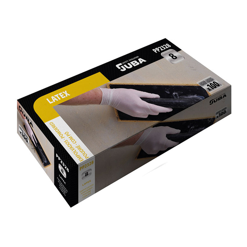 Box of 100 Disposable Latex Gloves with Powder Size 9 Juba