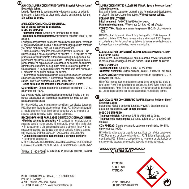 Algaecide 5 L, Polyester Concentrate, Liner and Salt Electrolysis Edm