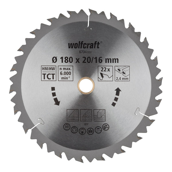 Disco De Sierra Circular Ct, 22 Dientes Ø180Mm 6734000 Wolfcraft