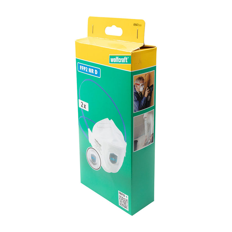 Pack of 2 FFP2 Nr D Anti-Dust Masks with Breathing Valve and Filter 4947000 Wolfcraft