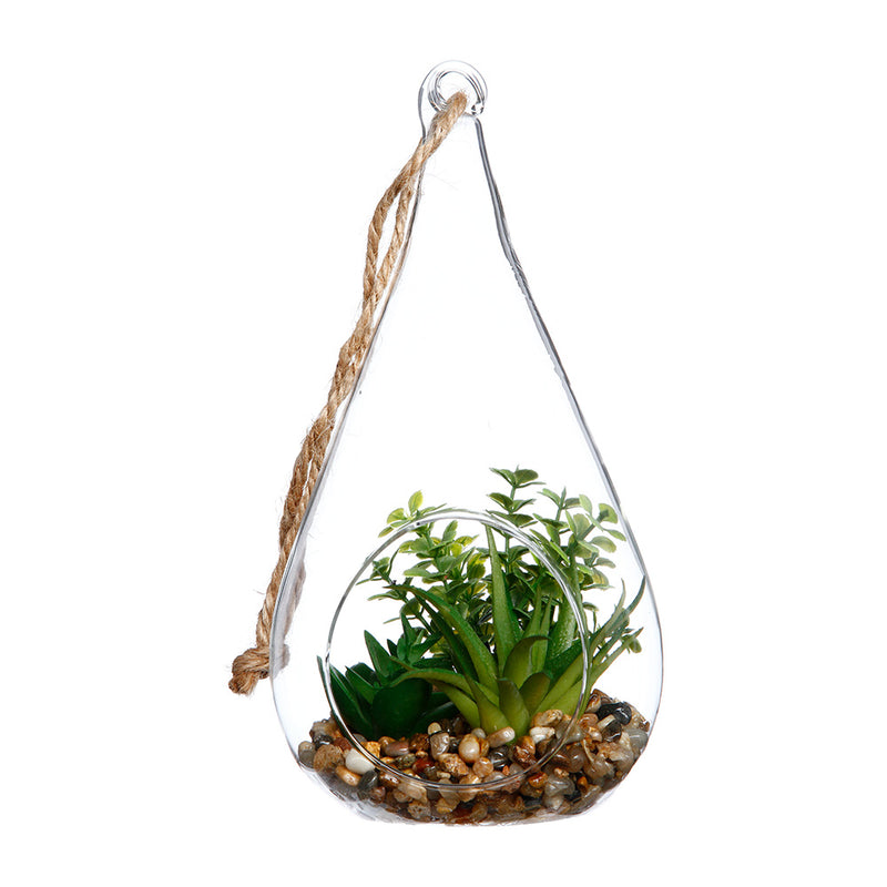 Hanging Glass Vase with Decorative Plant 10x19.5cm Assorted Colors/Models