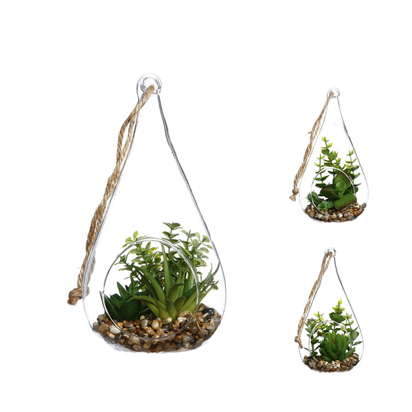 Hanging Glass Vase with Decorative Plant 10x19.5cm Assorted Colors/Models