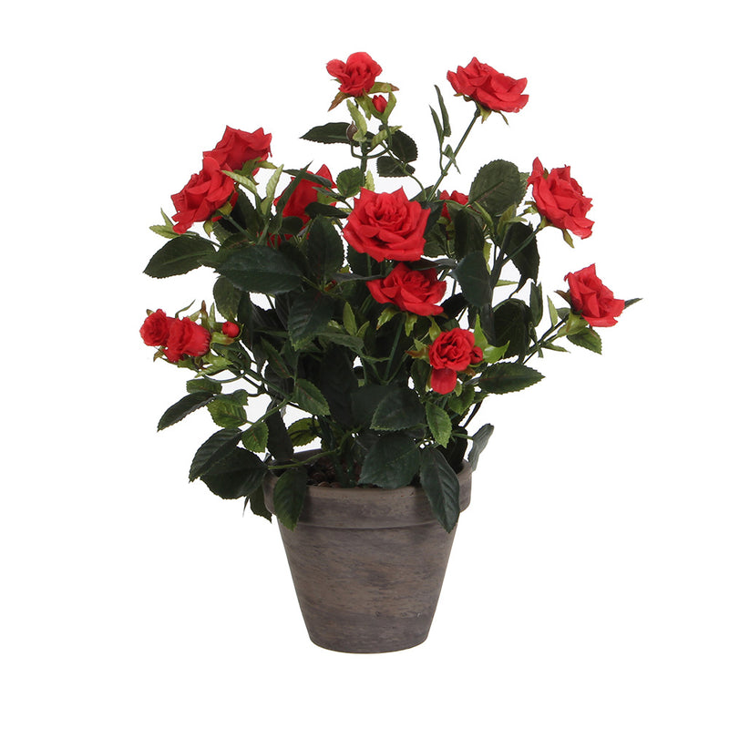 Red PVC Rose Bush With Gray Pot