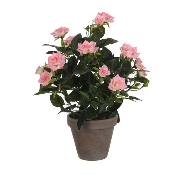 Pink PVC Rose Bush With Gray Pot