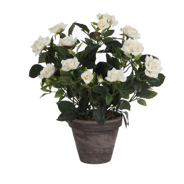 White PVC Rose Bush with Grey Pot