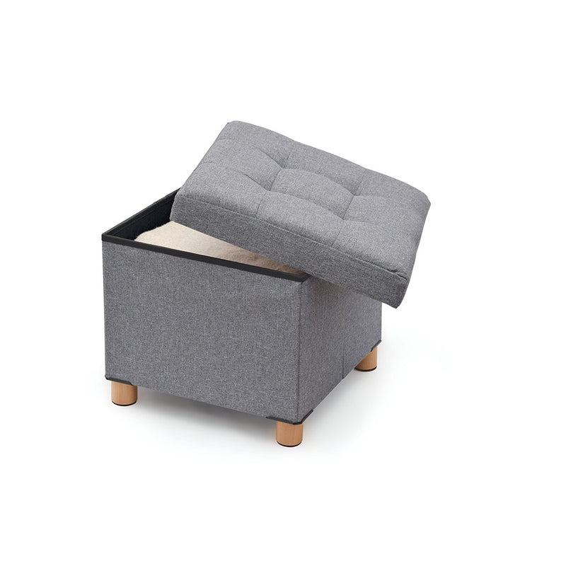 Grey Storage Ottoman With Wooden Legs 38x38x34cm