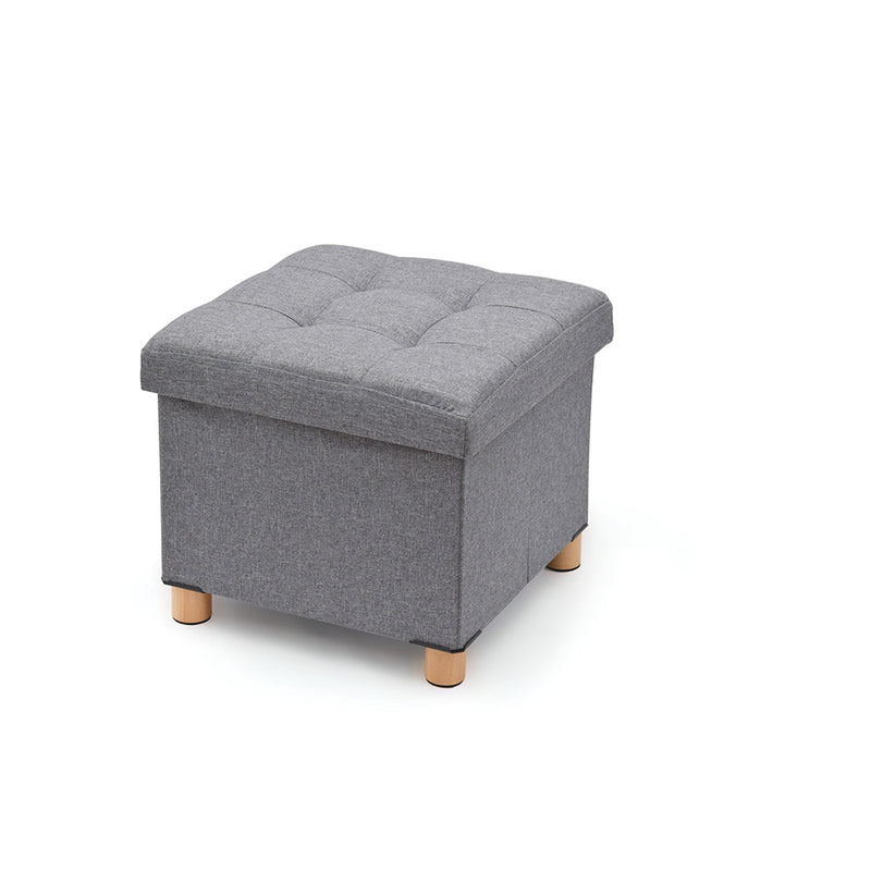 Grey Storage Ottoman With Wooden Legs 38x38x34cm