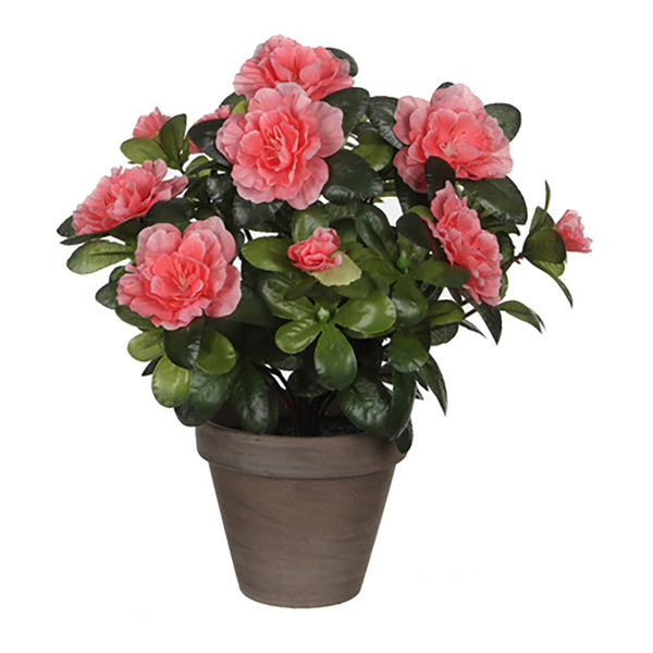 Artificial Peach Azalea in Grey Pot Ø11.5x27cm