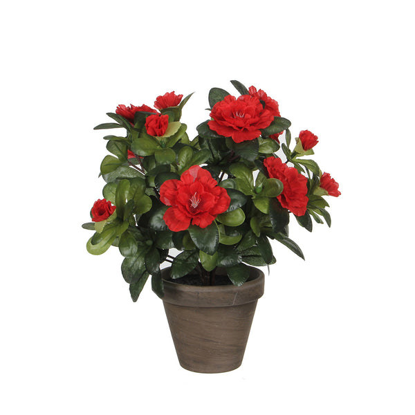 Azalea Artificial Roja En Tiesto Gris Ø11,5X27Cm