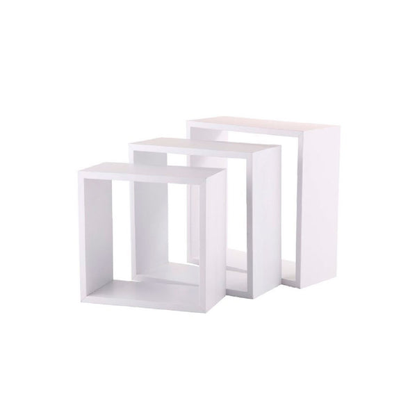 Set of 3 White Cube Shelves 3 Sizes