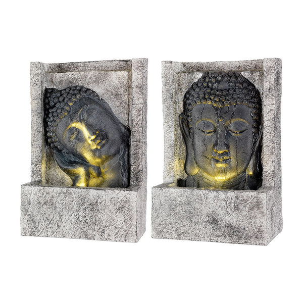 Buddha Face Fountain for Outdoors, 13.5x28x40cm, 4 LEDs, Assorted Models