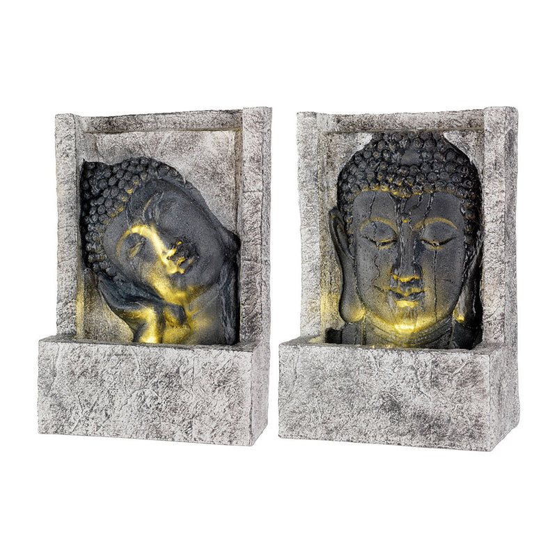 Fuente Cara Budda Para Exterior, 13,5X28X40Cm, 4 Leds, Modelos Surtidos