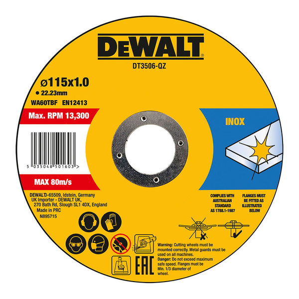 Set De 10 Discos De Corte Para Acero Inoxidable Ø115X1X22,23Mm Dt3506-Qz Dewalt