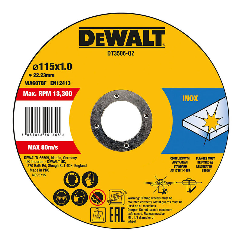 Set De 10 Discos De Corte Para Acero Inoxidable Ø115X1X22,23Mm Dt3506-Qz Dewalt