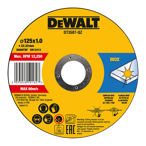 Set De 10 Discos De Corte Para Acero Inoxidable Ø125X1X22,23Mm Dt3507-Qz Dewalt