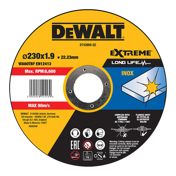 Disco De Corte Rapido Inoxidable Con Grano Profesional Ø230X1,9X22,23Mm Dt43909-Qz Dewalt