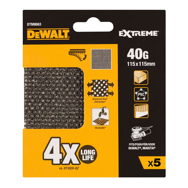 Pack 5 Lijas De Malla 1/4 Grano 40 Para Lijadoras Orbitales 115X115Mm Dtm8663-Qz Dewalt