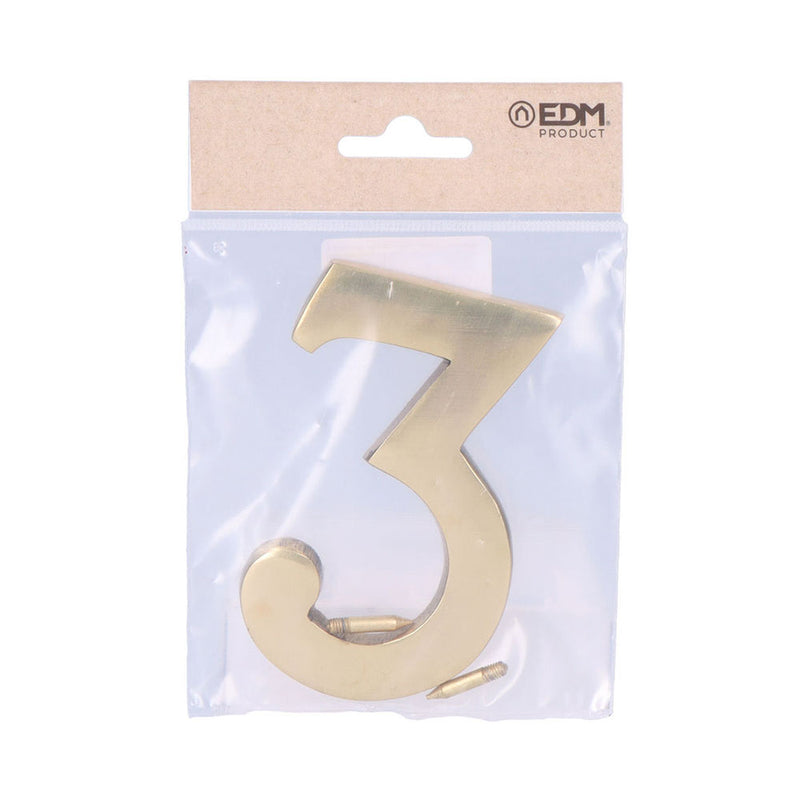 Number 3 Polished Brass 10cm Invisible Fixing Edm