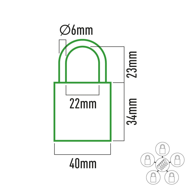 Pack of 5 Normal Arch Brass Padlocks 5 Equal Keys 40x23mm Edm