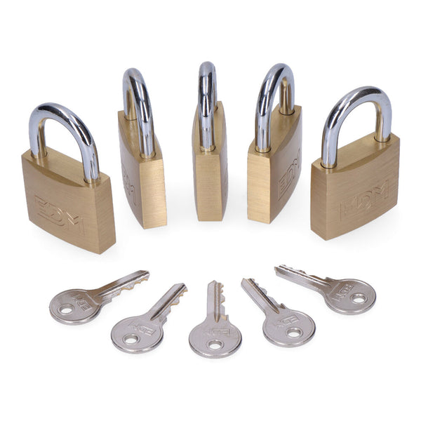 Pack of 5 Normal Arch Brass Padlocks 5 Equal Keys 40x23mm Edm