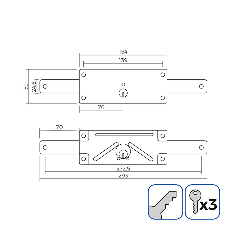 Cerradura De Persiana 154Mm 3 Llaves Incluidas Edm