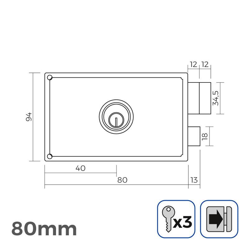 Right Lock 80mm 3 Keys Included Edm