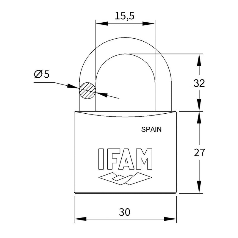 K40 Padlock, Brass, 40mm, With 2 Keys, Normal Bow, Ifam