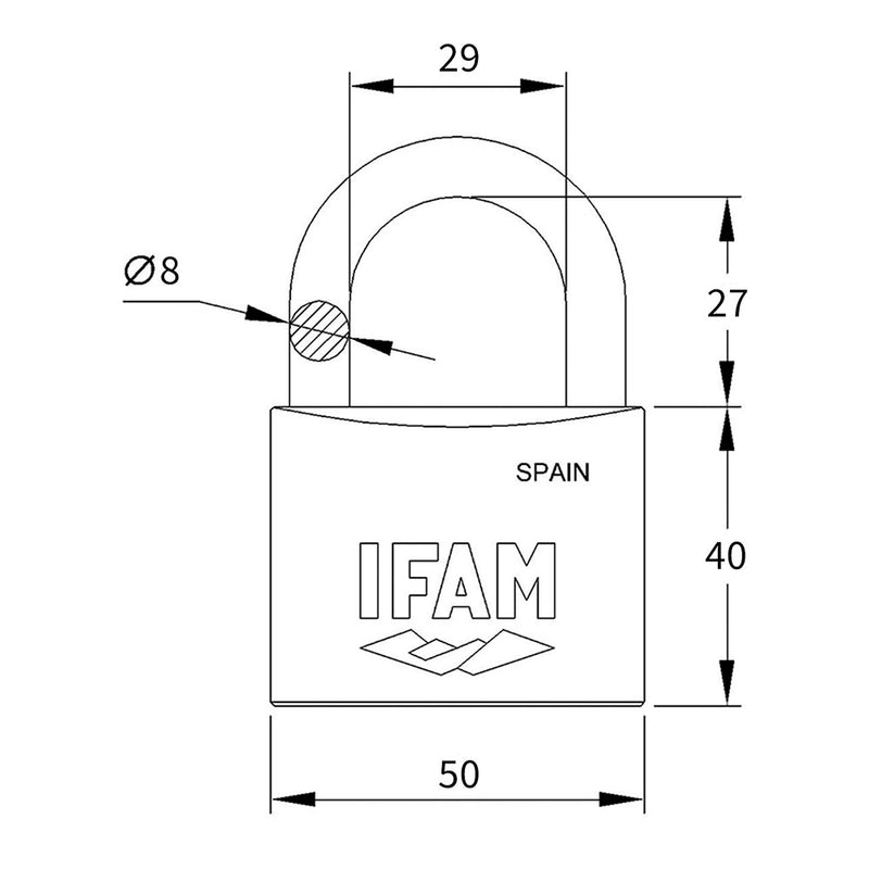 Stainless Steel Padlock, 50mm Stainless Steel With 2 Keys, Normal Bow, Ifam