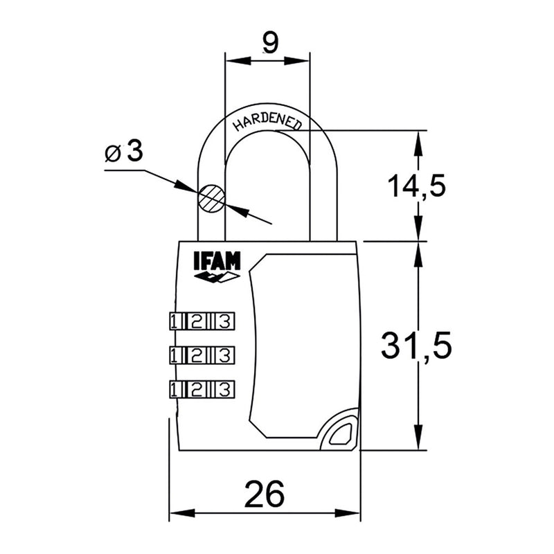 C25S Zinc Padlock 26mm, Ø3mm Bow With Ifam Combination