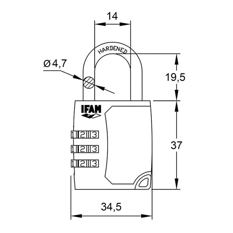 C35S Zinc Padlock 34.5mm, Bow Ø4.7mm With Ifam Combination