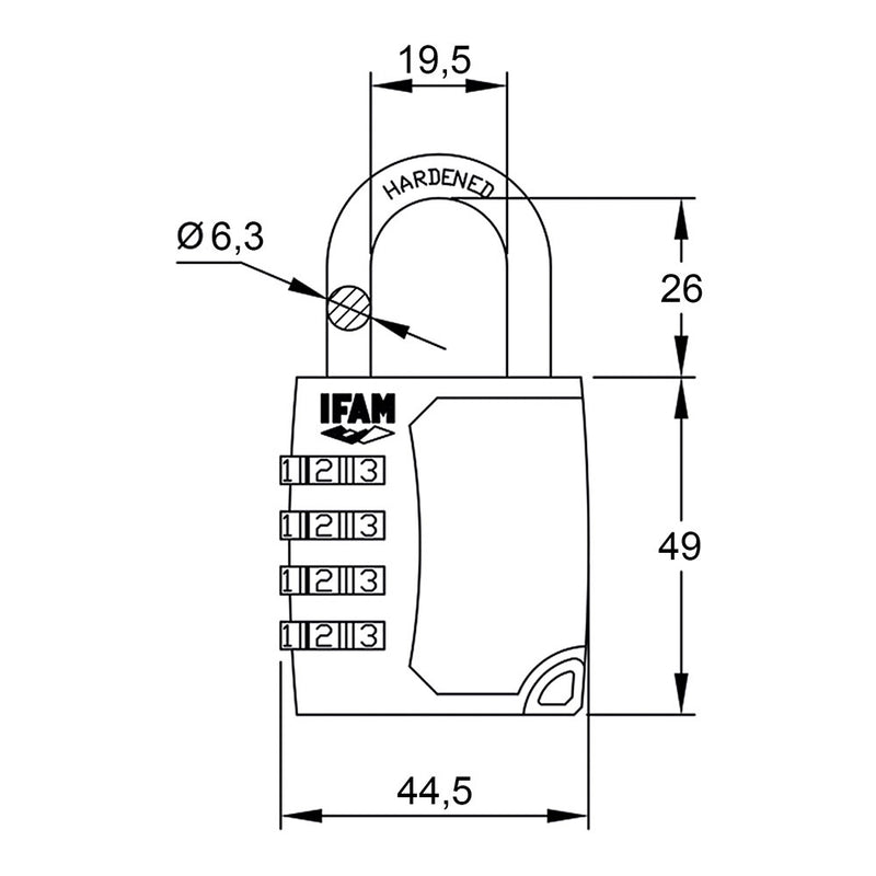 Candado C45S Zinc 44,5Mm, Arco Ø6,3Mm Con Combinación Ifam