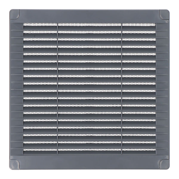 Rejilla Ventilación Cuadrada Con Tapones Y Mosquitera 200X200X7Mm Abs Gris