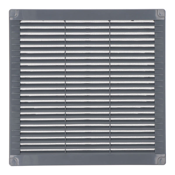 Rejilla Ventilación Cuadrada Con Tapones Y Mosquitera 250X250X7Mm Abs Gris