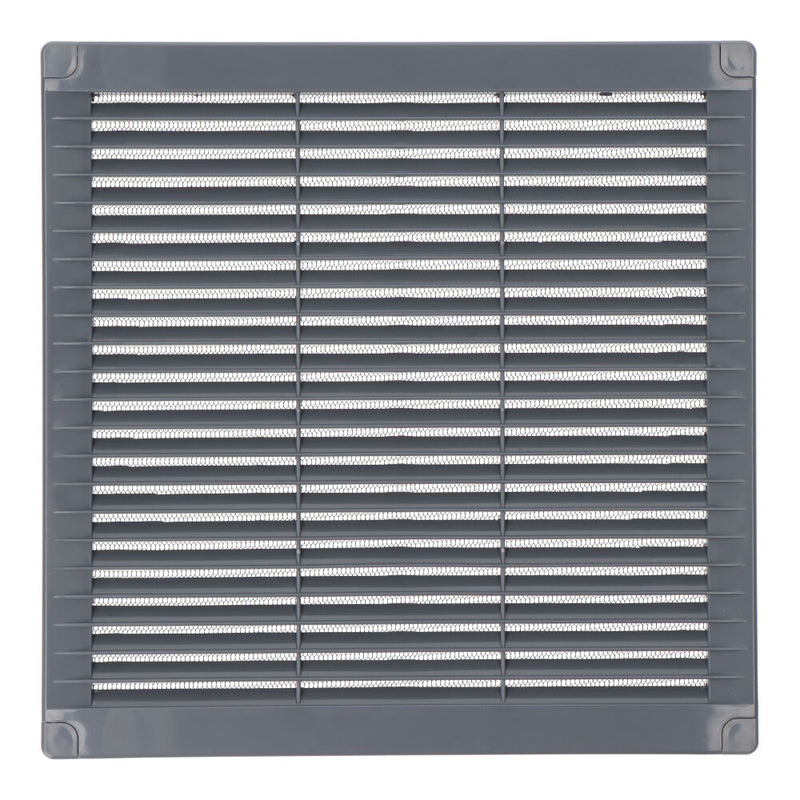 Rejilla Ventilación Cuadrada Con Tapones Y Mosquitera 250X250X7Mm Abs Gris