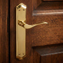 Manilla modelo '881' con placa ovalada de aluminio en acabado dorado satinado para puertas