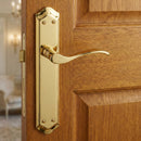 Manilla modelo '881' con placa ovalada de aluminio en acabado dorado satinado para puertas