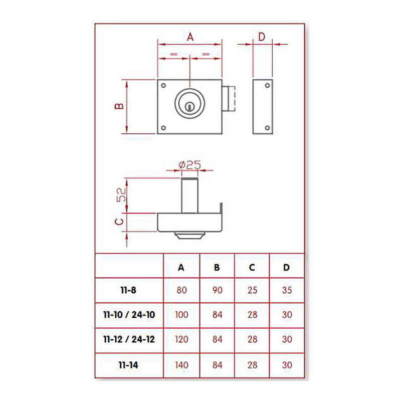 Cerradura De Sobreponer Solo Llave, Derecha Jis 11-12D Jis