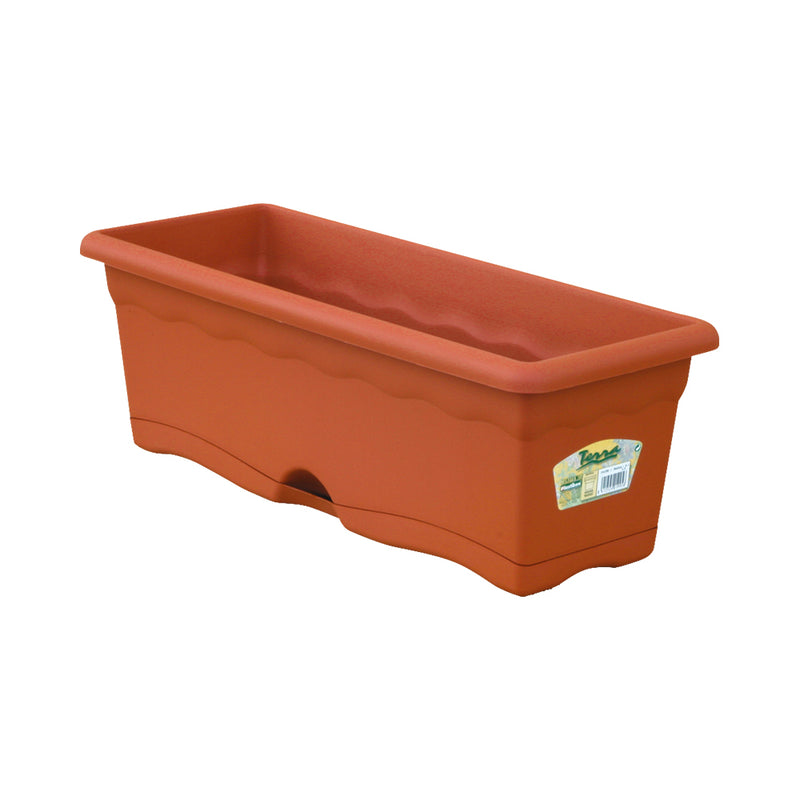 Planter with integrated plate, terracotta colour, 50 x 20 cm