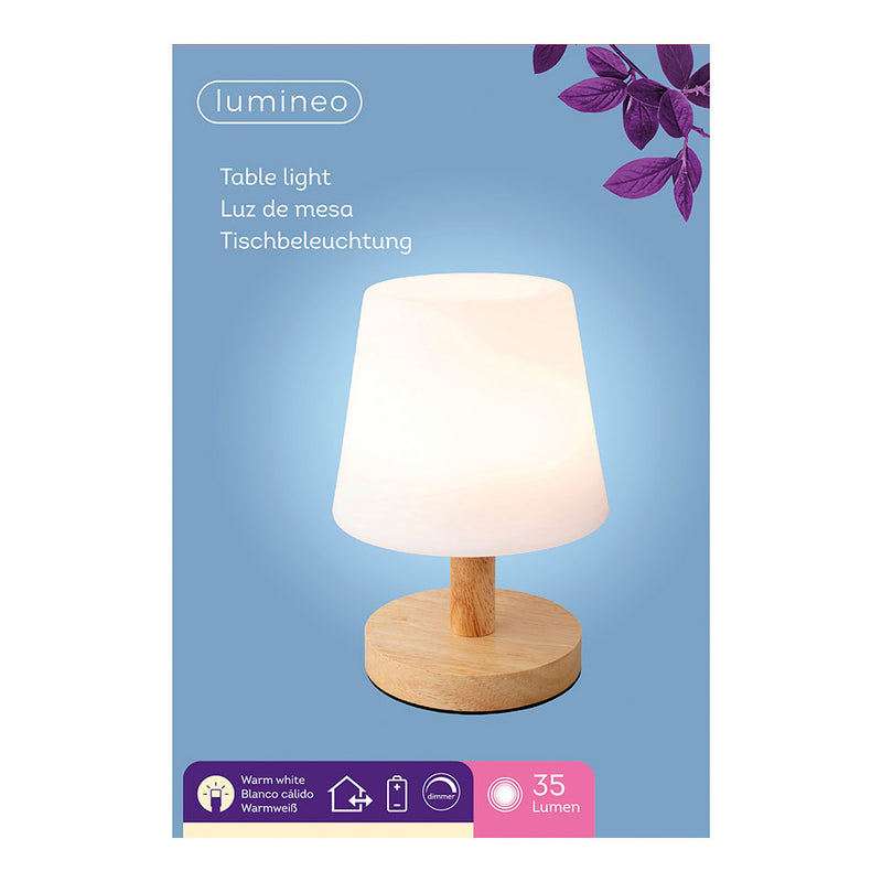 White LED Table Lamp for Outdoor and Indoor Use 22cm with Wood Finish, 894386