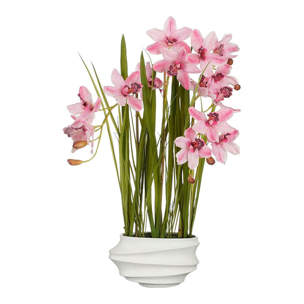 Artificial Plant Cymbidium "Boat Orchid" Pink With Pot