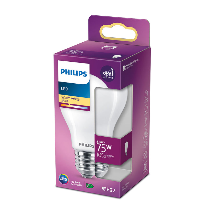 Bombilla Standard Led E27 8,5W 1,055Lm 2700K Luz Calida Ø6X10,4Cm, Philips