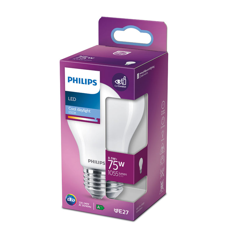 Bombilla Standard Led E27 8,5W 1,055Lm 6500K Luz Fria Ø6X10,4Cm, Philips