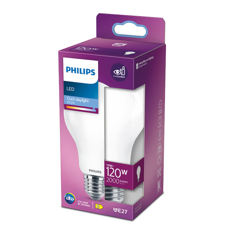 Bombilla Standard Led E27 13W 2000Lm 6500K Luz Fria Ø7X12,1Cm, Philips